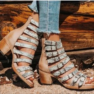 Freebird by Steven crocodile teal sandals.